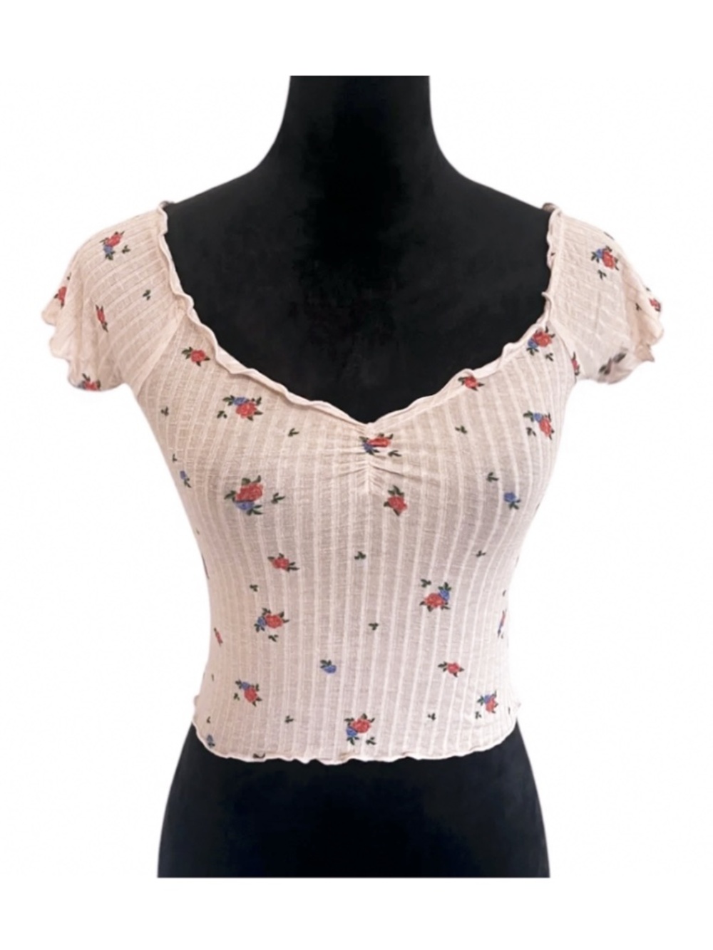 🍓3 for 45- UO Baby Sweetheart Floral Tee w Ruffled Edging